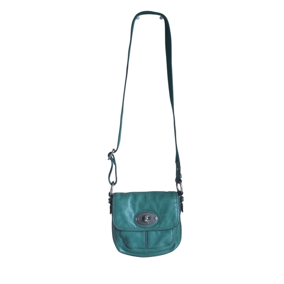 Fossil Long Live Vintage 1954 Teal Leather Crossbody  Bag Adjustable Strap - Picture 9 of 13
